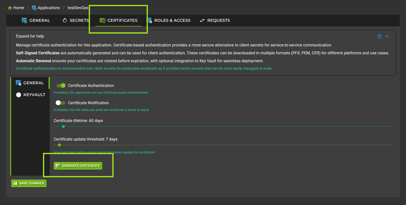 Enable Certificate Management