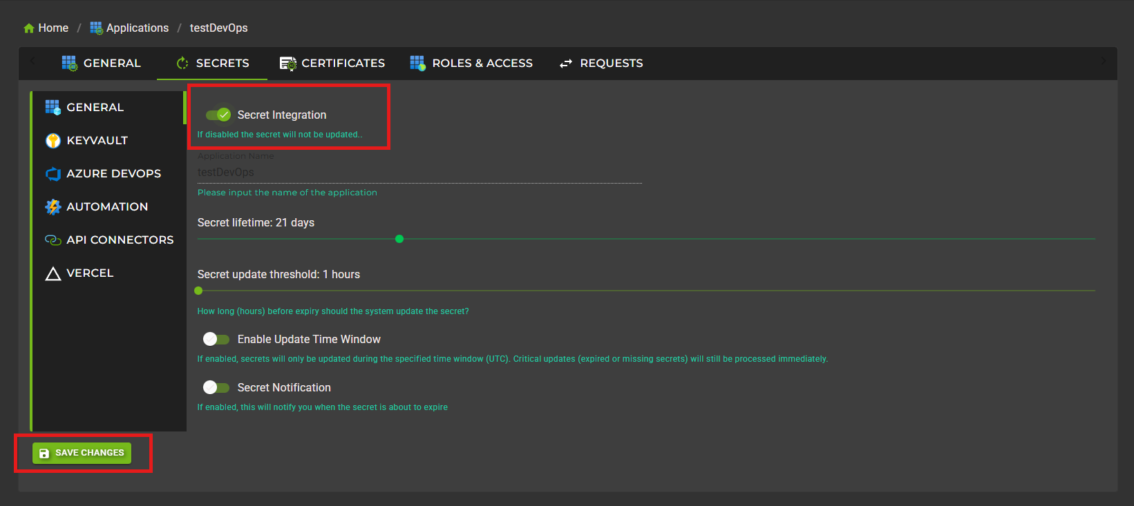 Enable Secret Rotation