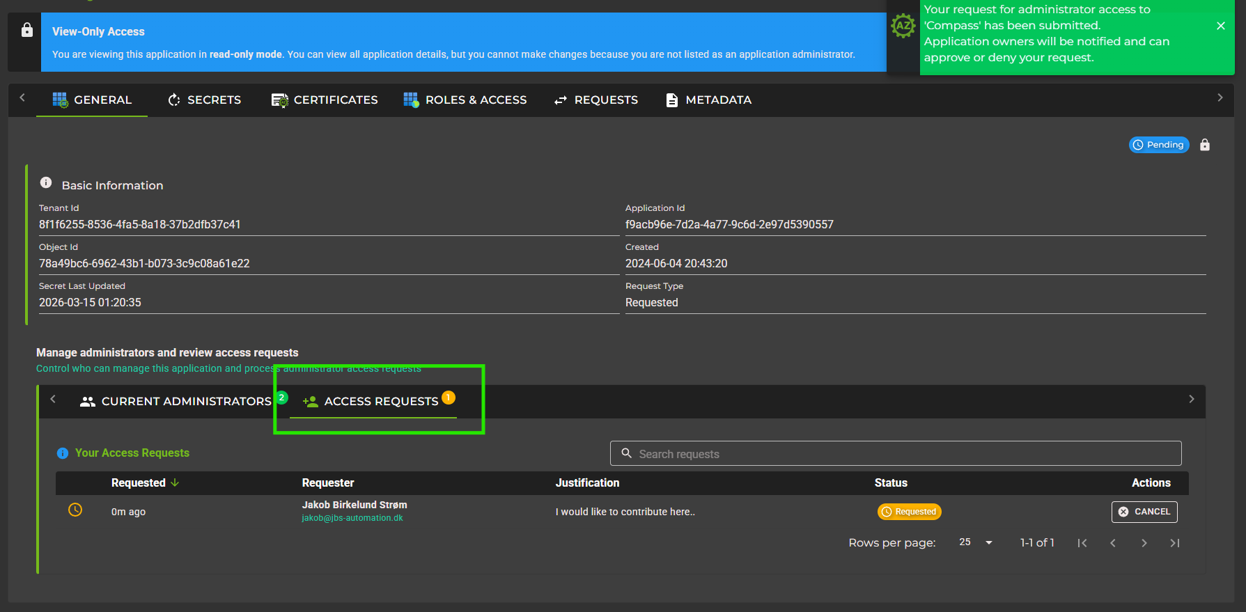 Request Administrator Access