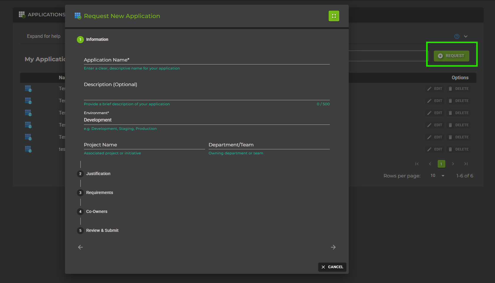 Application Request Form Overview