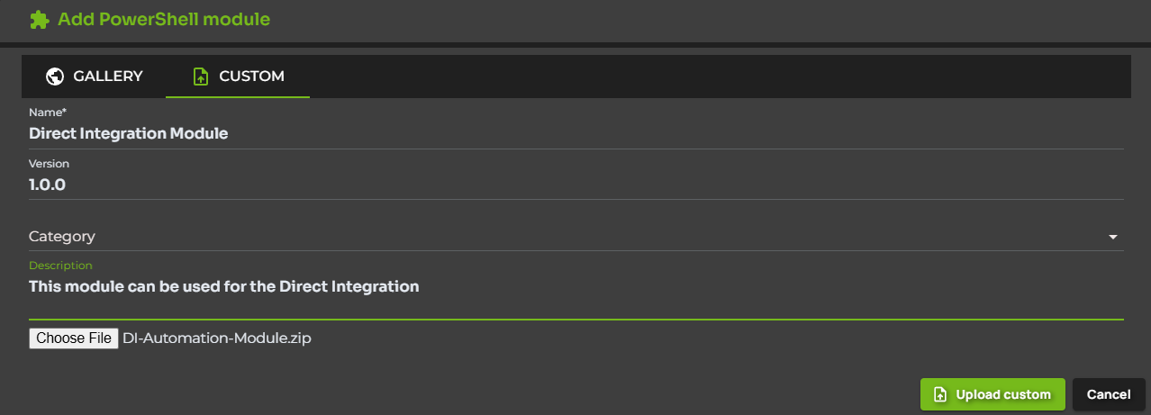 Upload a custom PowerShell module package